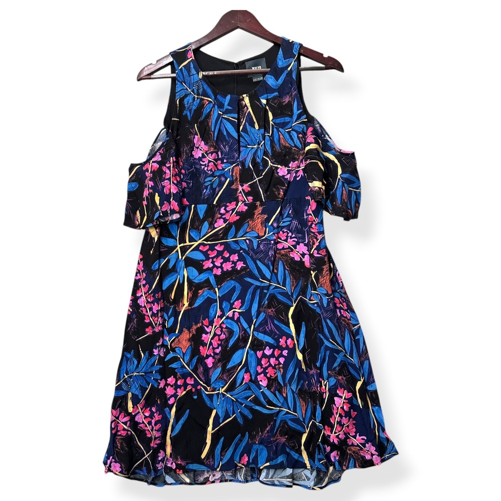 Maeve Anthropologie Womens Elia Cold Shoulder Dress Blue Floral 10P Tropical‎ - Picture 3 of 9